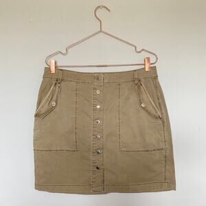 White House Black Market Womens Skirt 12 Tan Snap Button Detail Logo Mini A Line